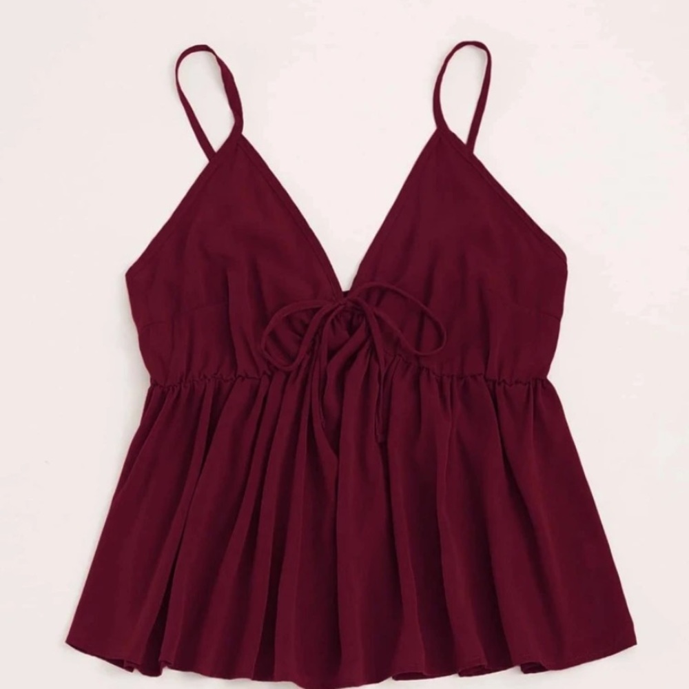Solid Shirred Knot Peplum Cami Top